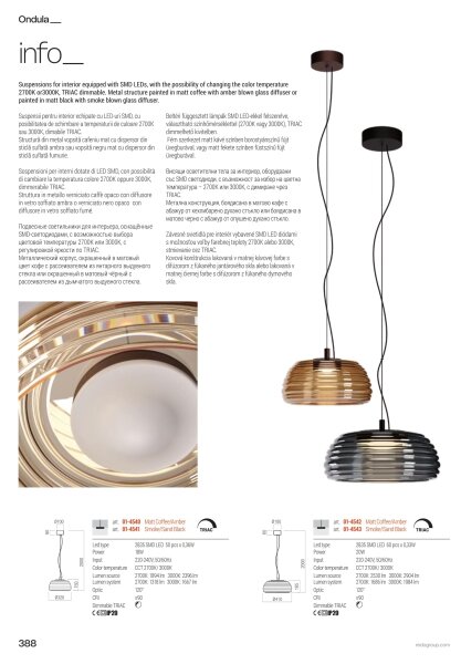 Redo 01-4540 - Lampadario dimmerabile LED a cavo ONDULA LED/12W/230V beige/fumé