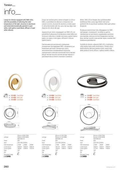 Redo 01-4361 - Lampadario dimmerabile a sospensione su cavo TORSION LED/40W/230V, finitura oro