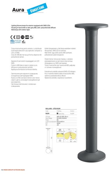 Redo 90374 - Lampada da esterno AURA LED/8W/230V 3000K 70 cm IP65 antracite