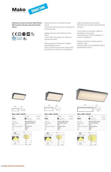 Redo 90678 - Applique da esterno LED MAKO, 65 W, 230 V, 3000 K, IP65, antracite