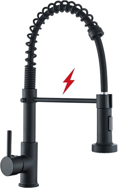 Rubinetto da cucina con rotazione a 360°, 3 getti, rubinetto per acqua calda e fredda, colore nero, estraibile per la doccia