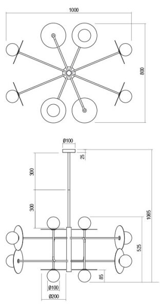 Redo 01-2753 - Lampadario su asta PLATO 8xG9/10W/230V nero
