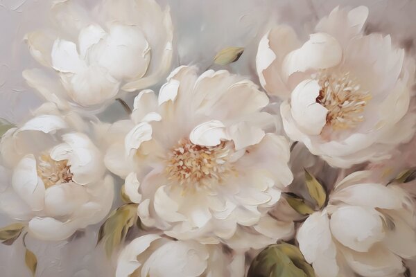 Carta da parati Pittura di fiori bianchi, Carta da parati Peonie, Carta da parati popolare, w02947 - Tapeko.it