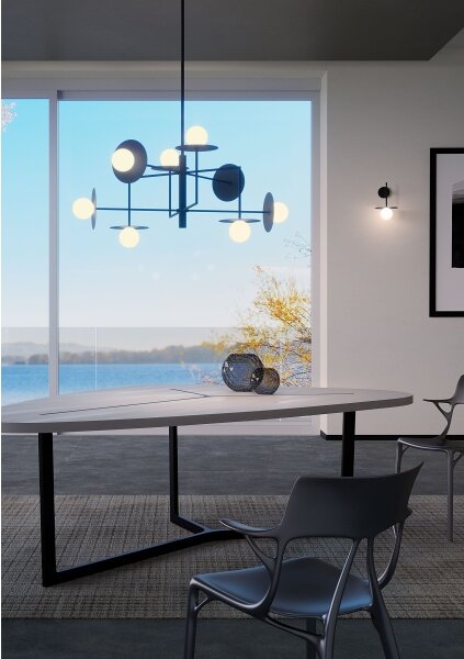 Redo 01-2753 - Lampadario su asta PLATO 8xG9/10W/230V nero