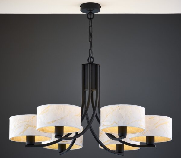 Jupiter 2105 - Lampadario con catena ARTHUR 6xE27/15W/230V bianco/nero/finitura effetto marmo