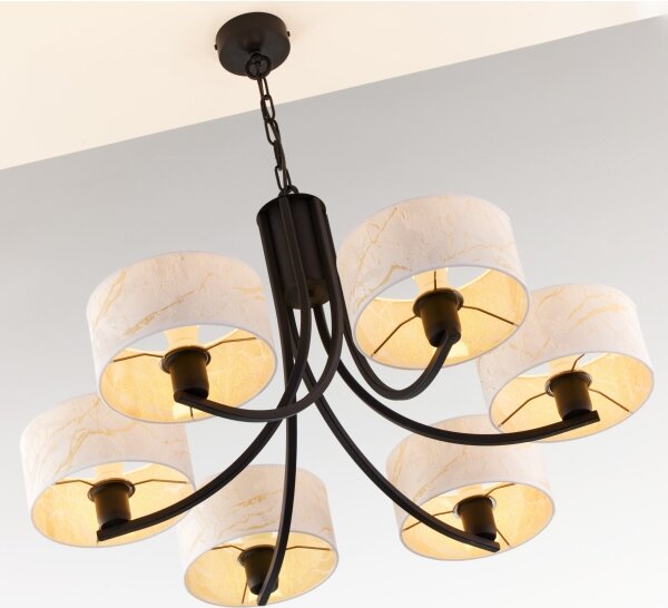 Jupiter 2105 - Lampadario con catena ARTHUR 6xE27/15W/230V bianco/nero/finitura effetto marmo