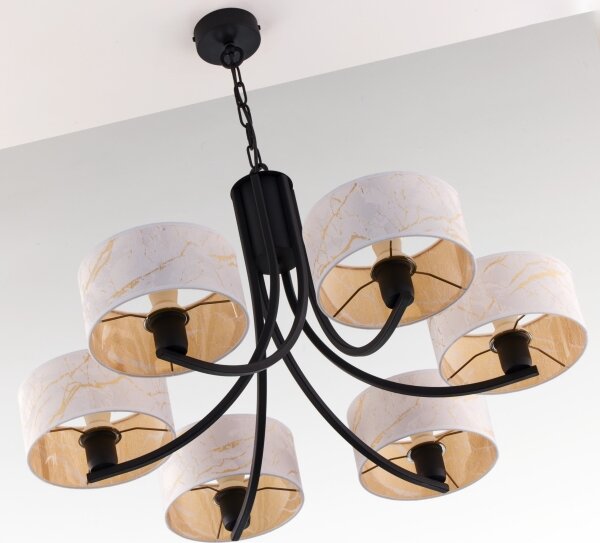 Jupiter 2105 - Lampadario con catena ARTHUR 6xE27/15W/230V bianco/nero/finitura effetto marmo