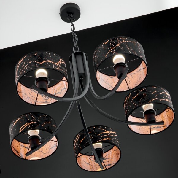 Jupiter 2107 - Lampadario a catena ARTHUR 5xE27/15W/230V nero/arancione/effetto marmo