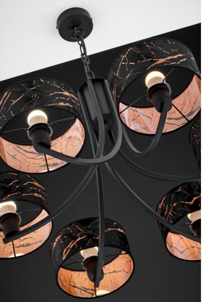 Jupiter 2108 - Lampadario a catena ARTHUR 6xE27/15W/230V nero/arancione/finitura effetto marmo