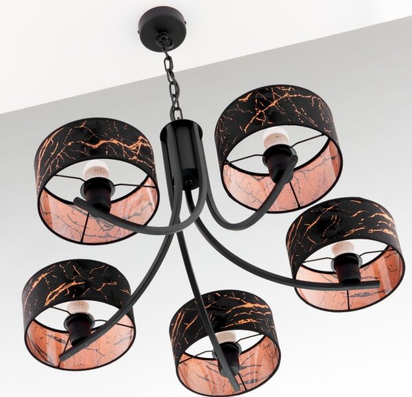 Jupiter 2107 - Lampadario a catena ARTHUR 5xE27/15W/230V nero/arancione/effetto marmo