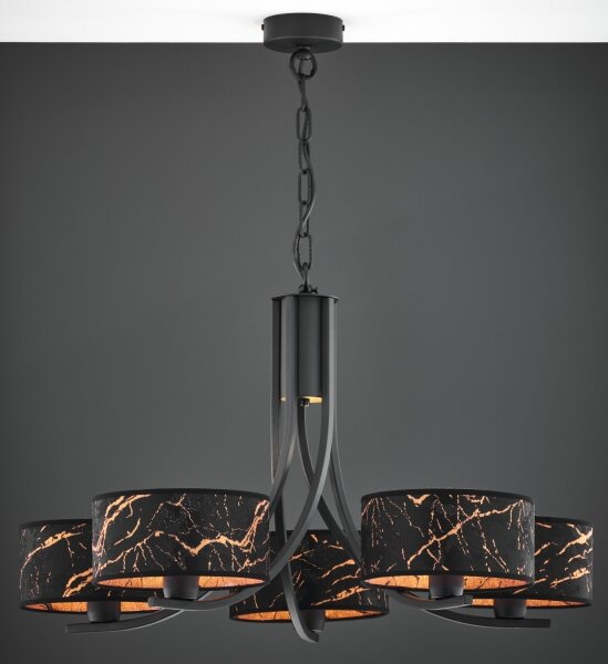 Jupiter 2107 - Lampadario a catena ARTHUR 5xE27/15W/230V nero/arancione/effetto marmo