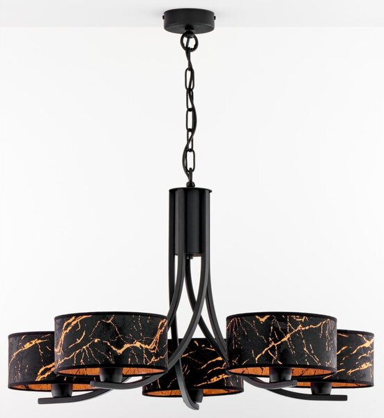 Jupiter 2107 - Lampadario a catena ARTHUR 5xE27/15W/230V nero/arancione/effetto marmo