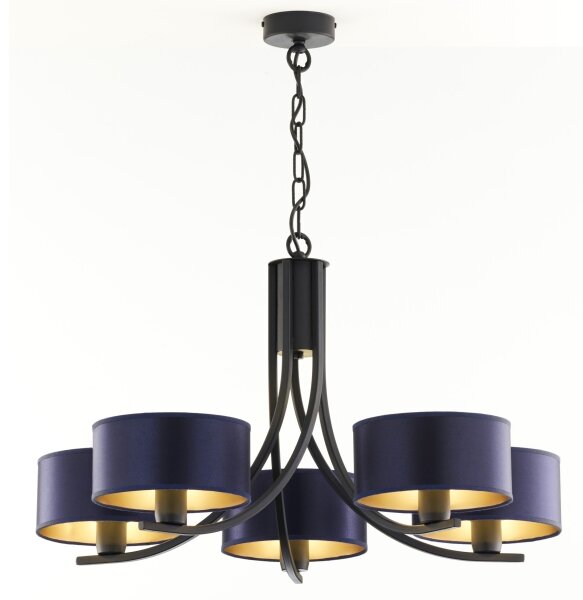 Jupiter 2101 - Lampadario con catena ARTHUR 5xE27/15W/230V blu/nero