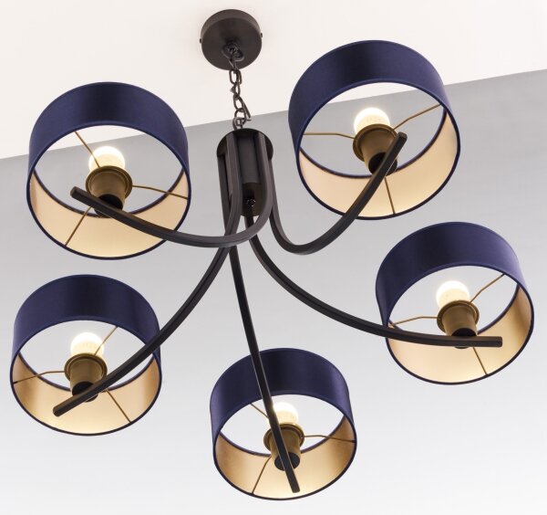 Jupiter 2101 - Lampadario con catena ARTHUR 5xE27/15W/230V blu/nero