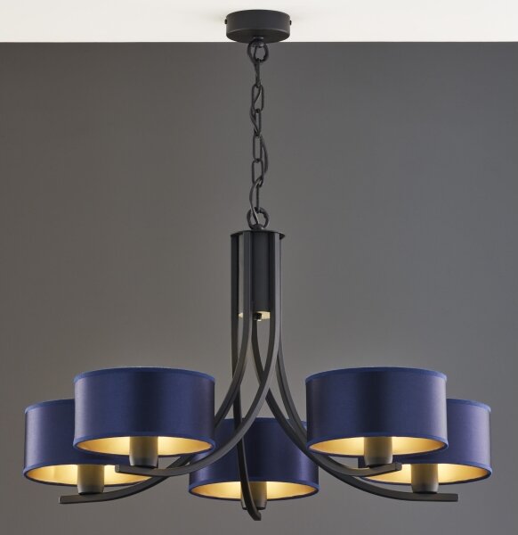 Jupiter 2101 - Lampadario con catena ARTHUR 5xE27/15W/230V blu/nero