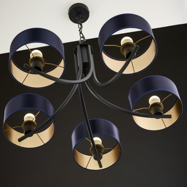 Jupiter 2101 - Lampadario con catena ARTHUR 5xE27/15W/230V blu/nero