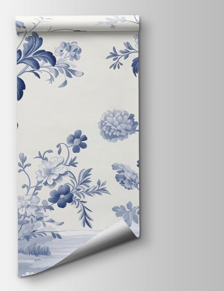 Carta da parati Design floreale blu e bianco, Carta da parati Floreale, Carta da parati popolare, w02977 - Tapeko.it
