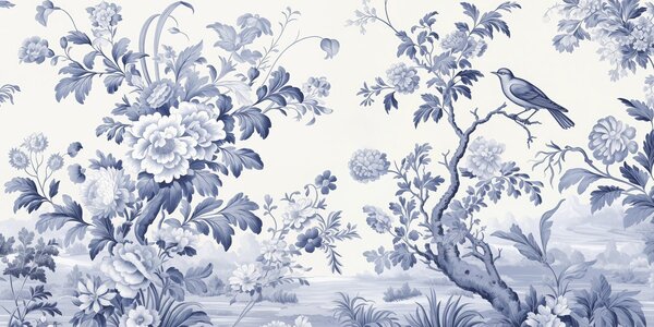 Carta da parati Design floreale blu e bianco, Carta da parati Floreale, Carta da parati popolare, w02977 - Tapeko.it