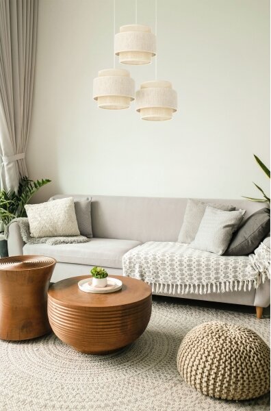 Lampadario sospeso su cavo BOHO 3xE27/60W/230V crema/iuta