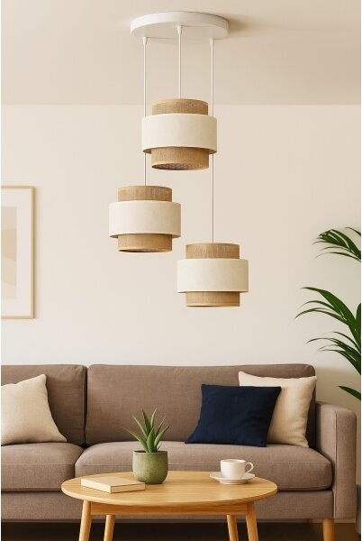 Lampadario a corda BOHO 3xE27/60W/230V crema/iuta