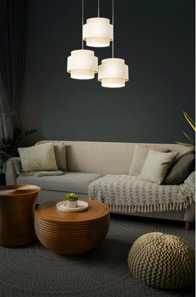 Lampadario sospeso su cavo BOHO 3xE27/60W/230V crema/iuta