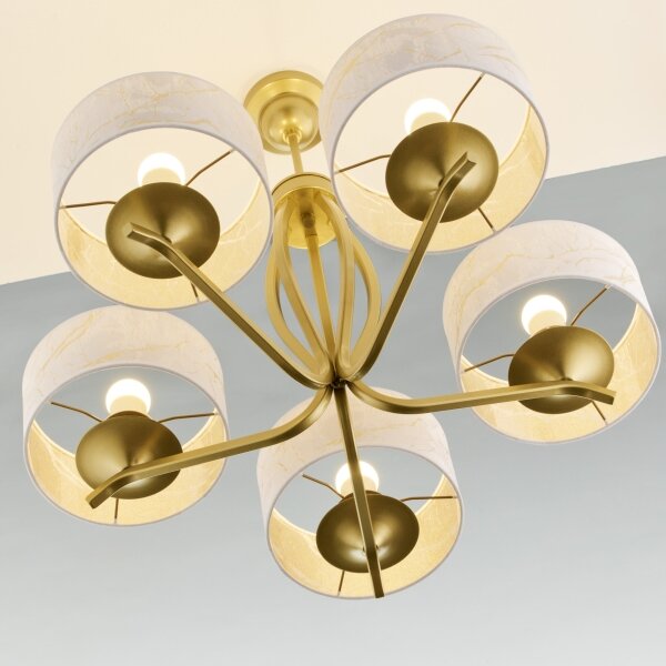 Jupiter 2110 - Lampadario su asta KASZMIR 5xE27/15W/230V bianco/oro/effetto marmo