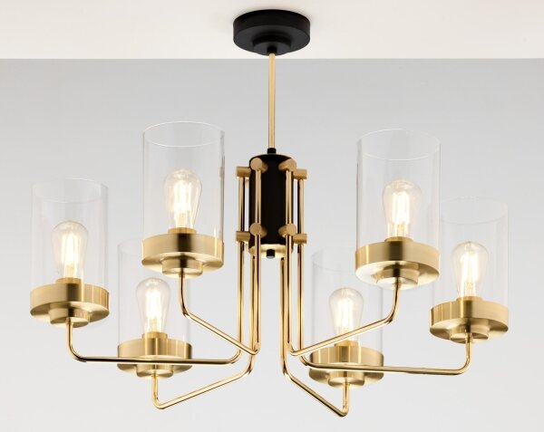 Jupiter 2089 - Lampadario a stelo RAMIREZ 6xE27/15W/230V oro/nero