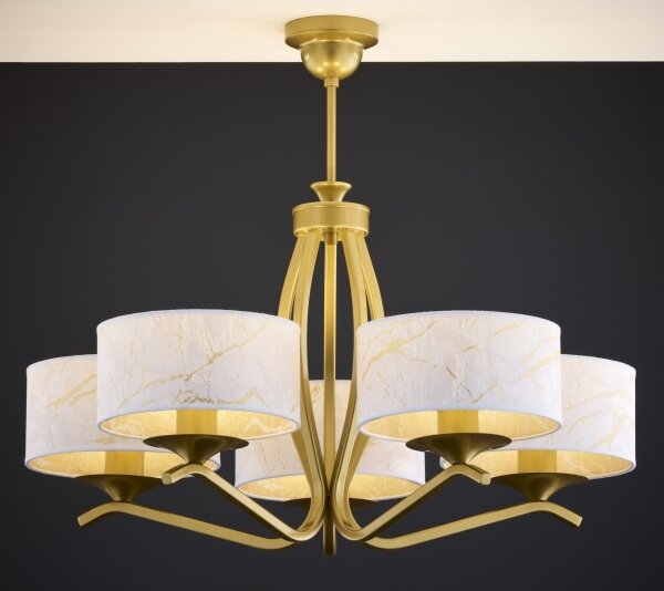 Jupiter 2110 - Lampadario su asta KASZMIR 5xE27/15W/230V bianco/oro/effetto marmo