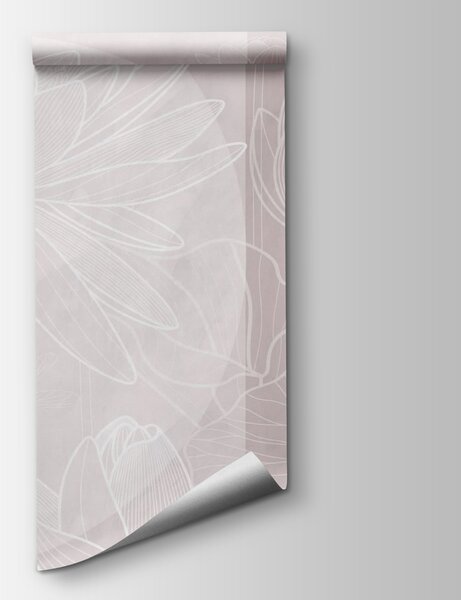 Carta da parati Disegno di un fiore bianco su sfondo grigio, Carta da parati Floreale, Carta da parati popolare, w03005v2 - Tapeko.it