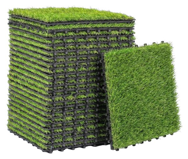 VivaGarden Set 22 pezzi Prato Sintetico Erba Finta Artificiale Tappetino 30x30 cm Pelo 25 mm colore Verde