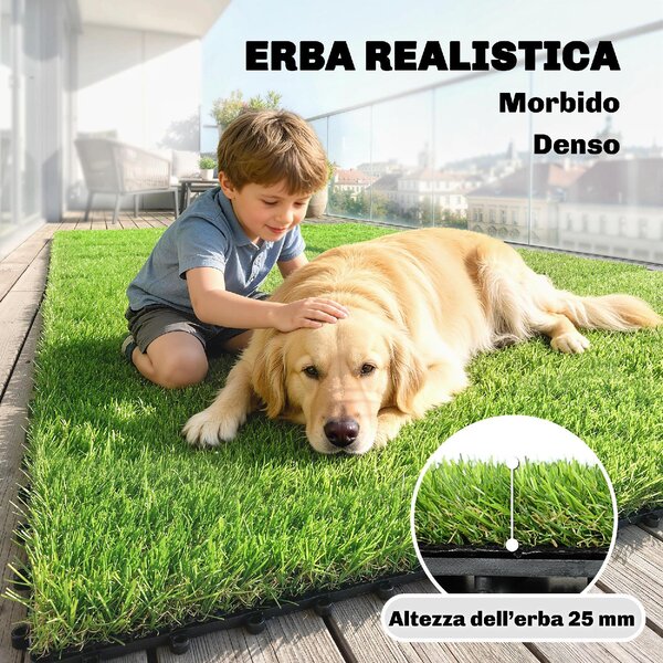 VivaGarden Set 22 pezzi Prato Sintetico Erba Finta Artificiale Tappetino 30x30 cm Pelo 25 mm colore Verde