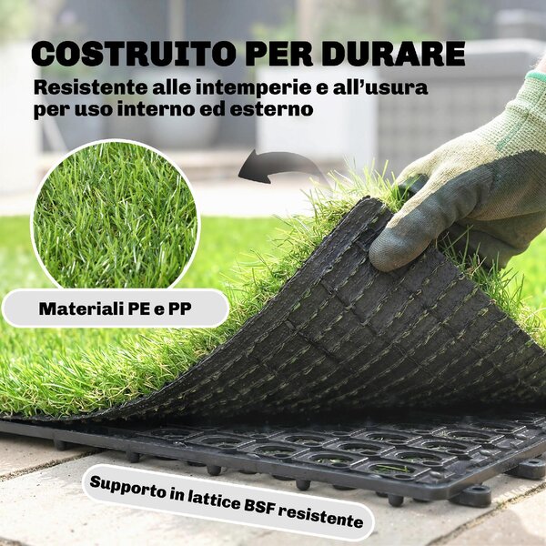 VivaGarden Set 22 pezzi Prato Sintetico Erba Finta Artificiale Tappetino 30x30 cm Pelo 25 mm colore Verde
