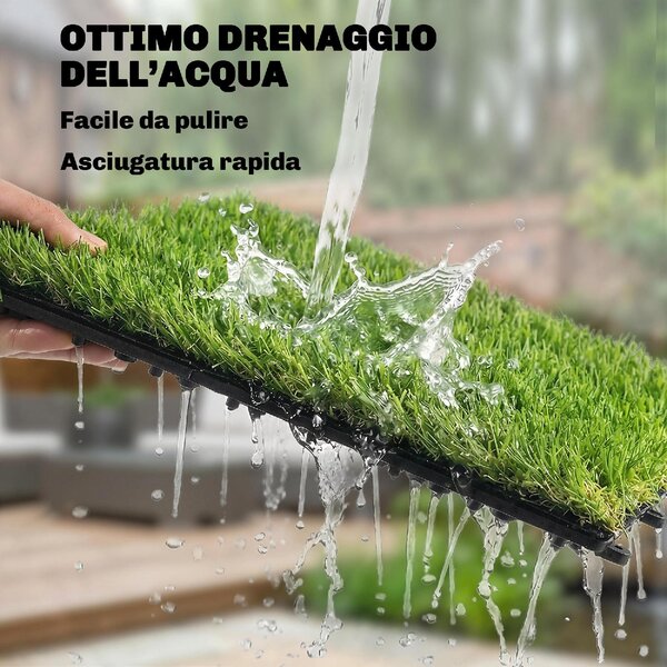 VivaGarden Set 22 pezzi Prato Sintetico Erba Finta Artificiale Tappetino 30x30 cm Pelo 25 mm colore Verde