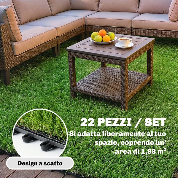 VivaGarden Set 22 pezzi Prato Sintetico Erba Finta Artificiale Tappetino 30x30 cm Pelo 25 mm colore Verde