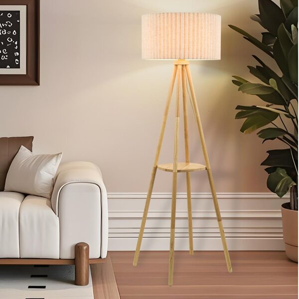 Brilagi - Lampada da terra NORDIC WAVE 1xE27/15W/230V, design nordico in legno con paralume in lino