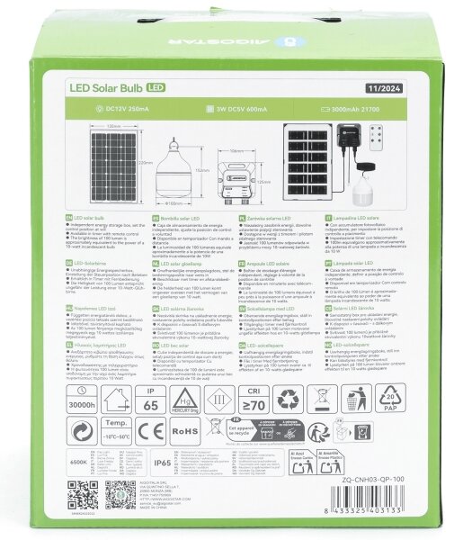 Aigostar - Lampadario solare LED LED/35W/12V 3000 mAh 6500K diametro 10 cm