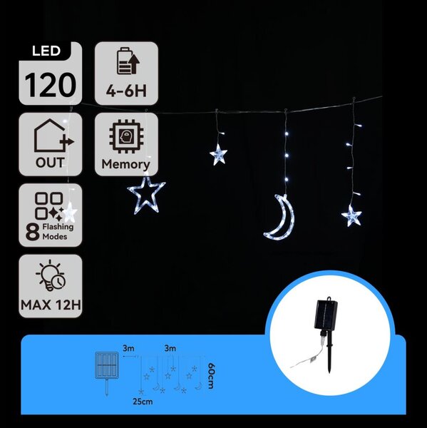 Aigostar - Catena natalizia solare a LED 120xLED/8 funzioni 3x0,6m 500 mAh IP65 bianco freddo