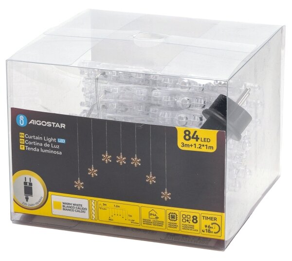 Aigostar - Catena luminosa LED per esterni 84xLED/230V 1,2x1m IP44 bianco caldo fiocchi di neve