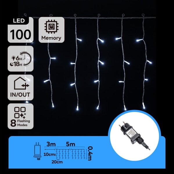 Aigostar - Catena luminosa a LED per esterni 100 LED / 8 funzioni 5 x 0,4 m IP44 bianco freddo