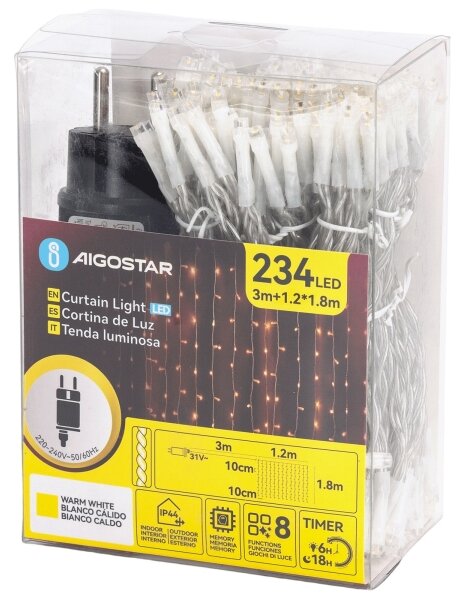 Aigostar - Catena natalizia LED da esterno 234xLED/8 funzioni 1,2x1,8 m IP44 bianco caldo