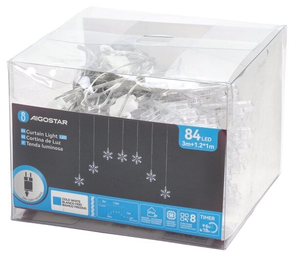 Aigostar - Catena LED da esterno 84xLED/230V 1,2x1m IP44 bianco freddo, fiocchi di neve