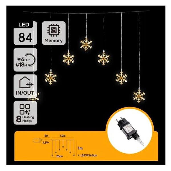 Aigostar - Catena luminosa LED da esterno 84xLED/230V 1,2x1m IP44, bianco caldo, fiocchi di neve