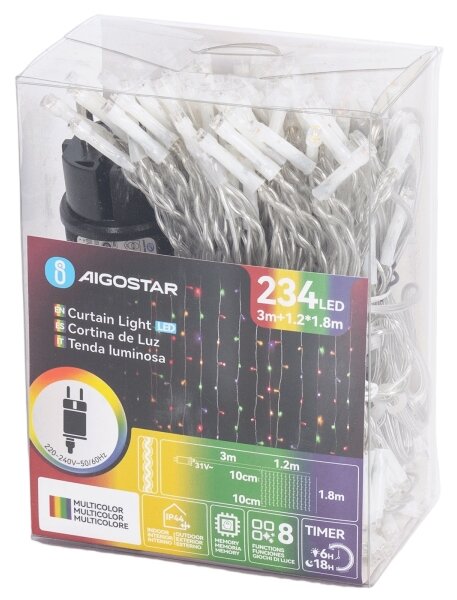 Aigostar - Catena luminosa LED per esterni 234 LED / 8 funzioni 1,2 x 1,8 m IP44 multicolore