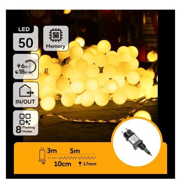 Aigostar - Catena luminosa decorativa LED per esterni 50xLED/3,6W/230V/8 funzioni 5m IP44 bianco caldo