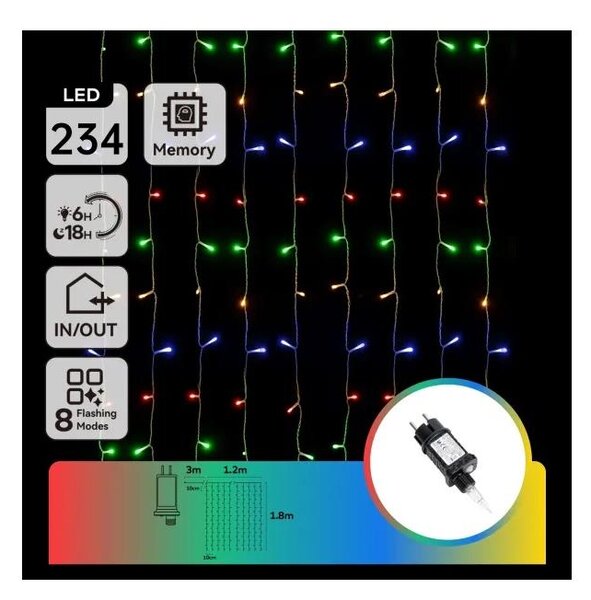 Aigostar - Catena luminosa LED per esterni 234 LED / 8 funzioni 1,2 x 1,8 m IP44 multicolore