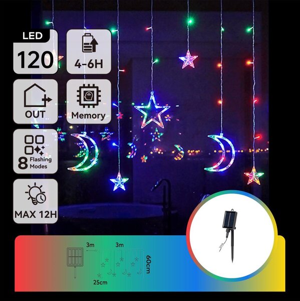 Aigostar - Catena luminosa solare a LED RGBY, 120 LED, 8 funzioni, 3 x 0,6 m, 500 mAh, IP65