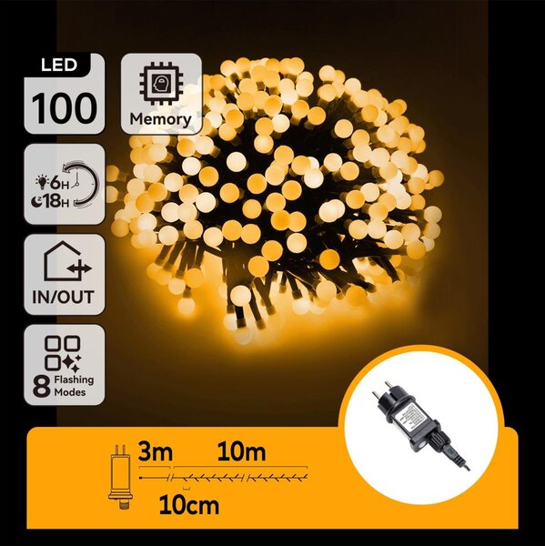 Aigostar - Catena luminosa decorativa LED per esterni 100xLED/3,6W/230V/8 funzioni 10m IP44 bianco caldo