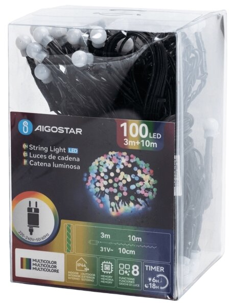 Aigostar - Catena luminosa decorativa LED RGBY da esterno 100 LED/3,6 W/230 V/8 funzioni/10 m/IP44