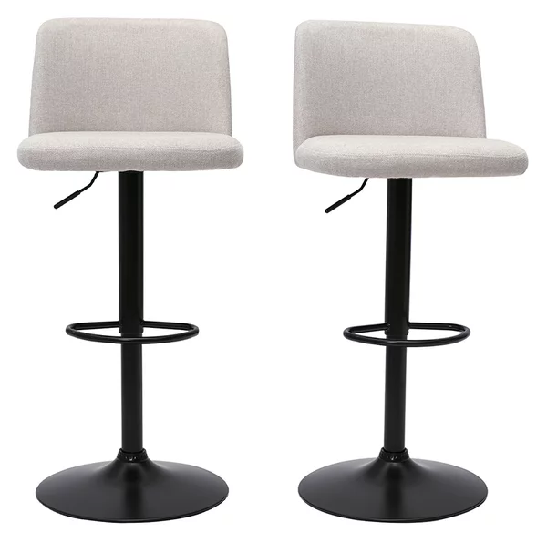 Sgabelli da bar regolabili in tessuto effetto velluto testurizzato beige e metallo nero (set di 2) MONTI