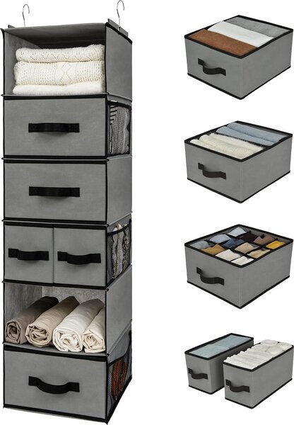 Organizzatore pensile con 6 scomparti - Armadio - Grigio Sistema di scaffali per armadi pensili